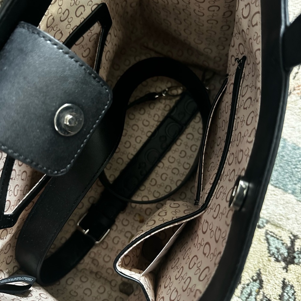 GUESS Black Tote with Silver Chain Accent - Picture 3 of 3